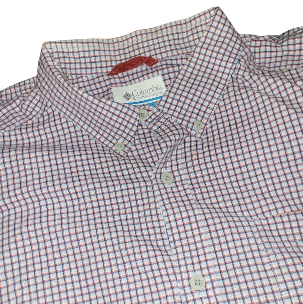 Columbia Men's Red Blue and White Plaid Shirt Size Large